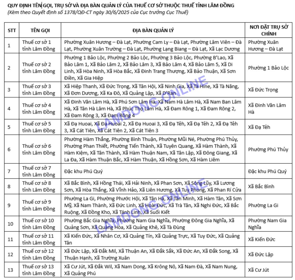 thuế có sở tỉnh lâm đồng